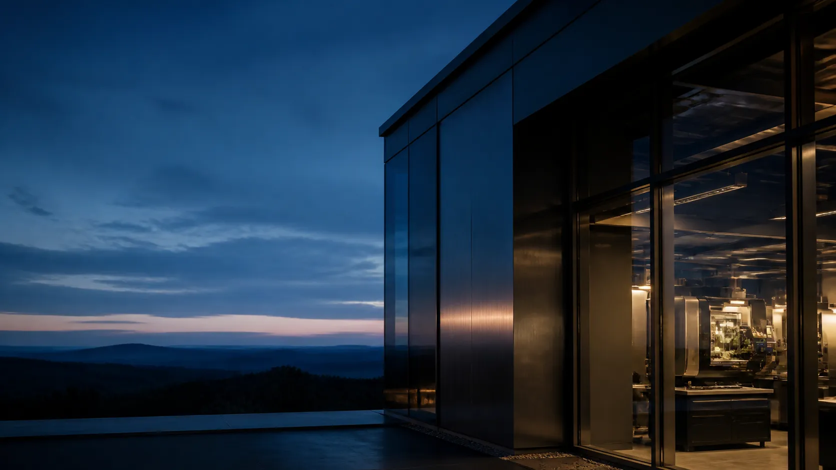 Precision engineering architecture at dusk in North Alabama